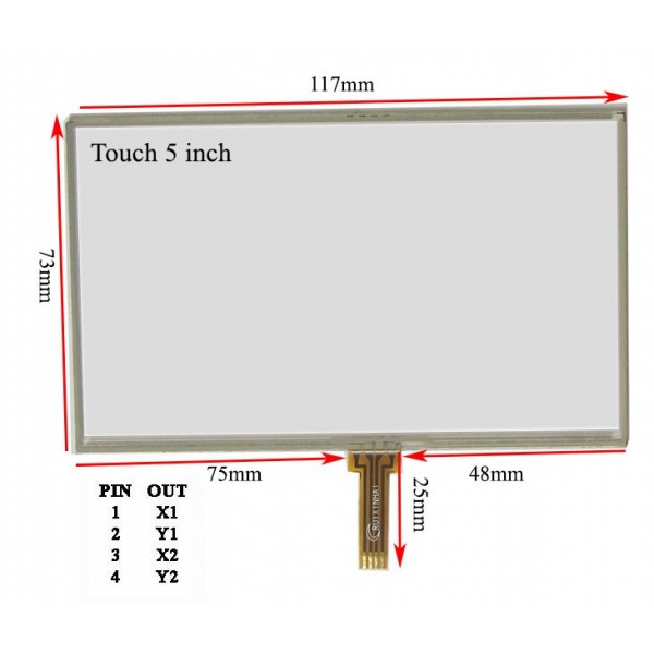  تاچ اسکرین وسط فلت 4پین 5.0 اینچ (کیفیت خوب)Touch 5 inch 