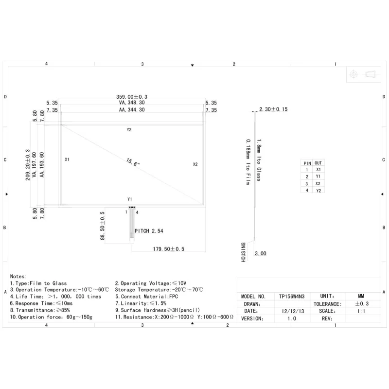 تاچ مقاومتی 15.6 اینچ - touch screen 15.6 inch-کویرالکترونیک