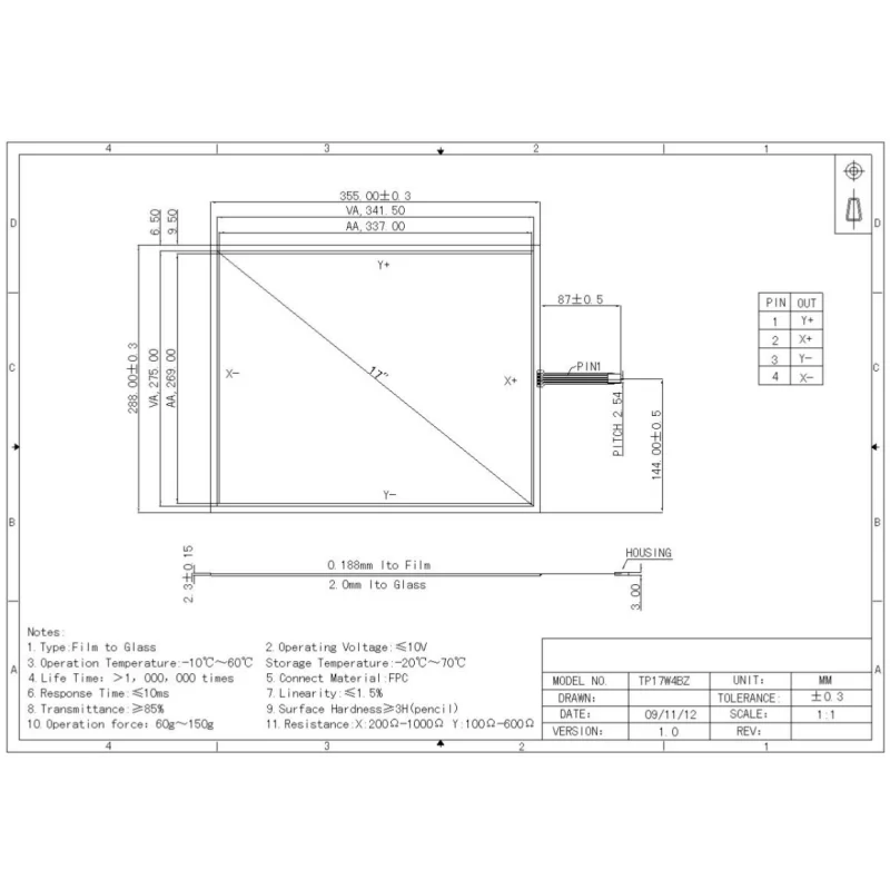 تاچ مقاومتی 17.0 اینچ 4 پین - touch screen 17.0 inch-تاچ مقامتی 17 اینچ-کویرالکترونیک-