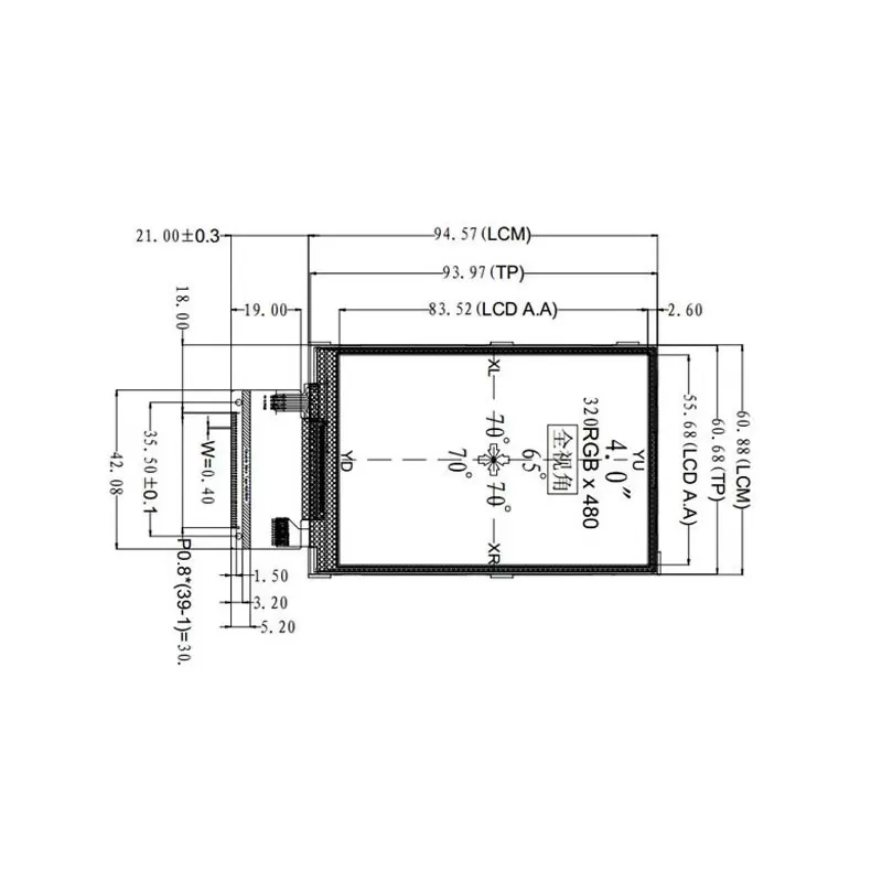 السیدی 4.0 اینچ TFT LCD 4 inch without touch - HD 320x480 - parallel - ILI9488 - کویرالکترونیک