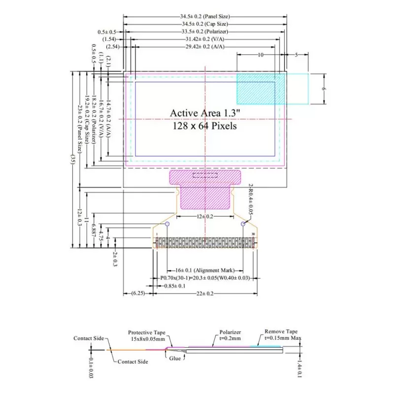 OLED 1.3 inch Blue 128x64 IIC SPI Series / SH1106 -کویر الکترونیک