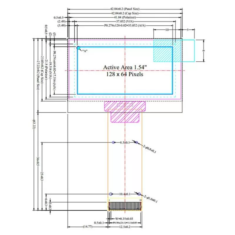 OLED 1.54 inch Blue 128x64 IIC SPI Parallel / SSD1309 -کویر الکترونیک