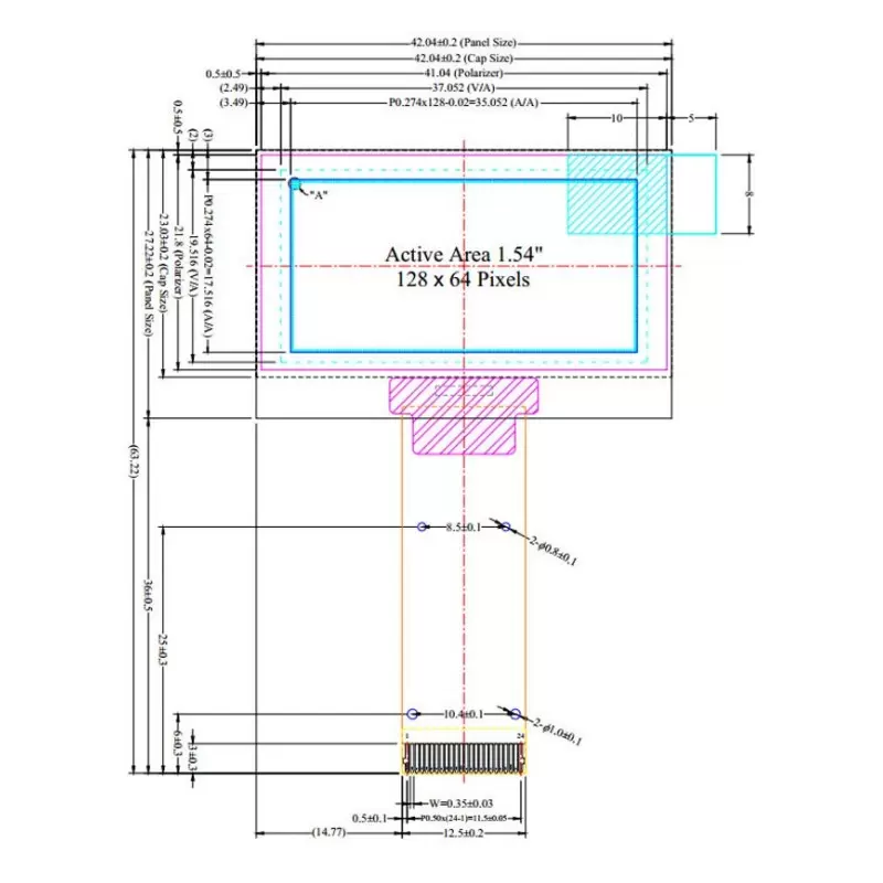 OLED 1.54 inch White 128x64 IIC SPI Parallel/ SSD1309 -کویر الکترونیک
