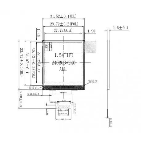 السیدی 1.54 اینچ TFT LCD 1.54 inch - 240x240 SPI - ST7789- کویر الکترونیک