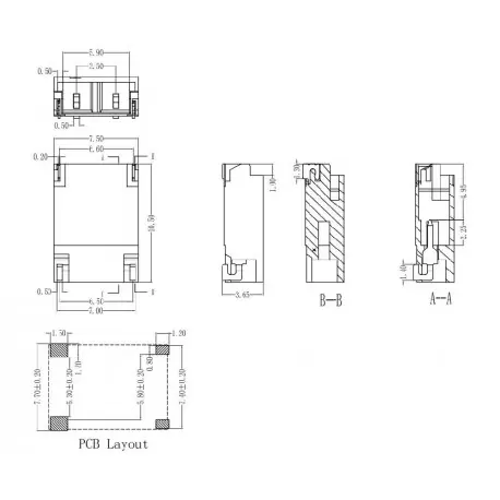 کانکتور بک لایت 2پین 2Pins 3.5mm Pitch SMD Horizontal Backlight Connector - bag - کویرالکترونیک