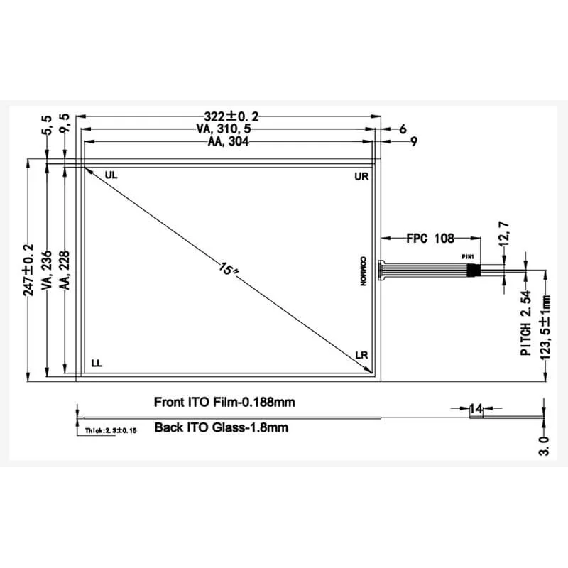 تاچ مقاومتی 15.0 اینچ/ 4 پین touch screen - کویرالکترونیک