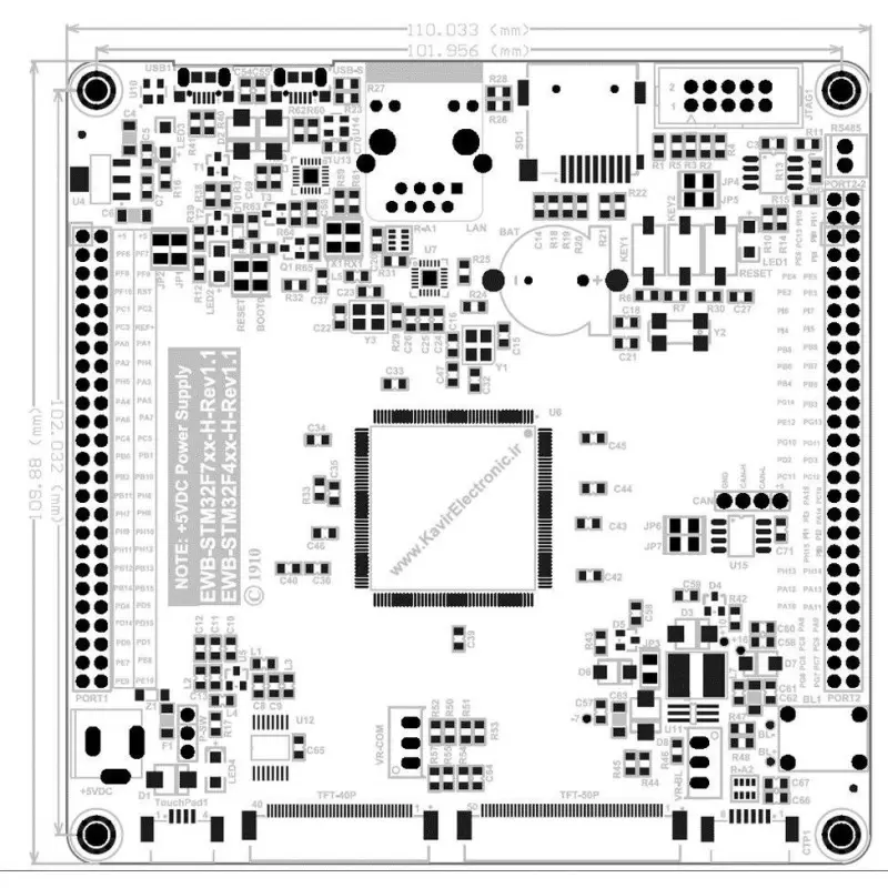 برد کاربردی   stm32F767IGT6 ساپورت السیدی 3.6 تا 10.1 اینچ- کویرالکترونیک
