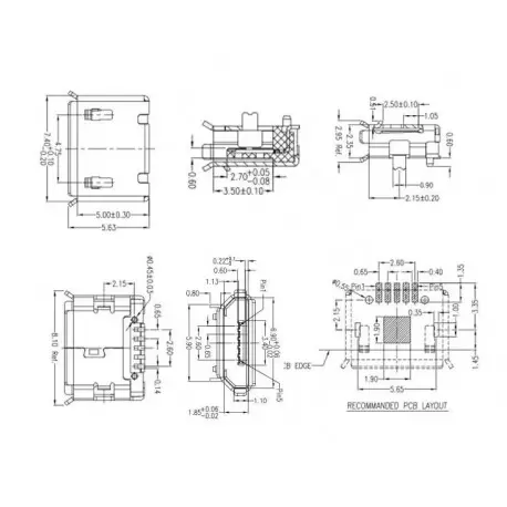 کانکتور میکرو یو اس بی MICRO-5P female seat B type 5.9-pin-Flat usb connector - کویر الکترونیک
