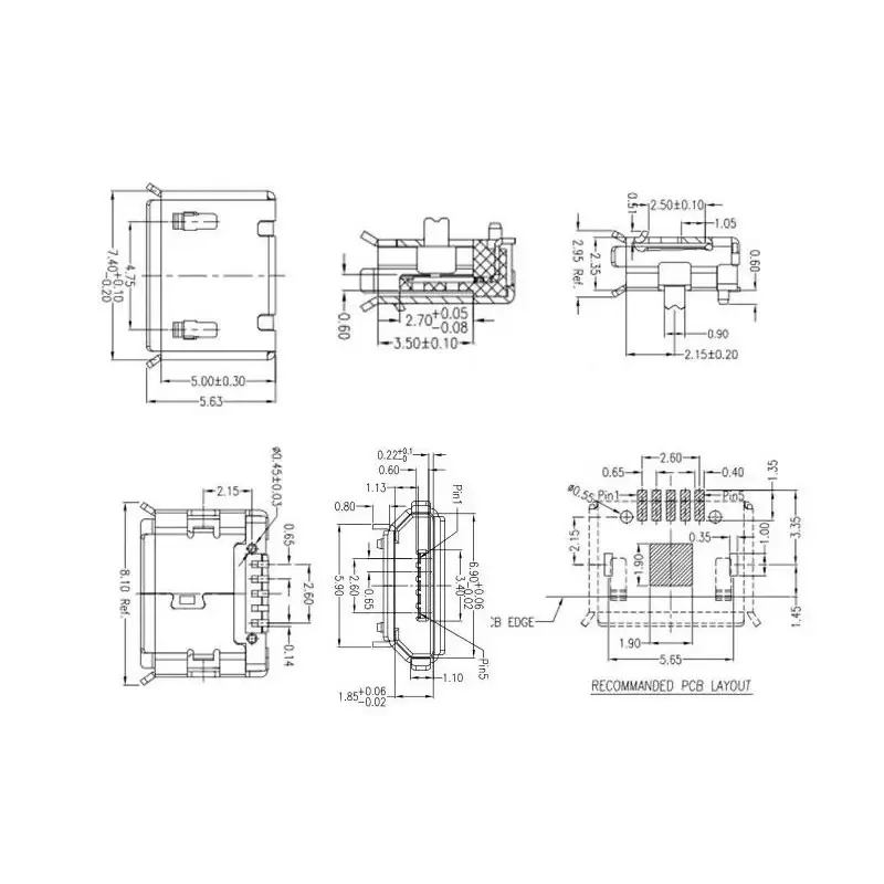 کانکتور میکرو یو اس بی MICRO-5P female seat B type 5.9-pin-Flat usb connector - کویر الکترونیک
