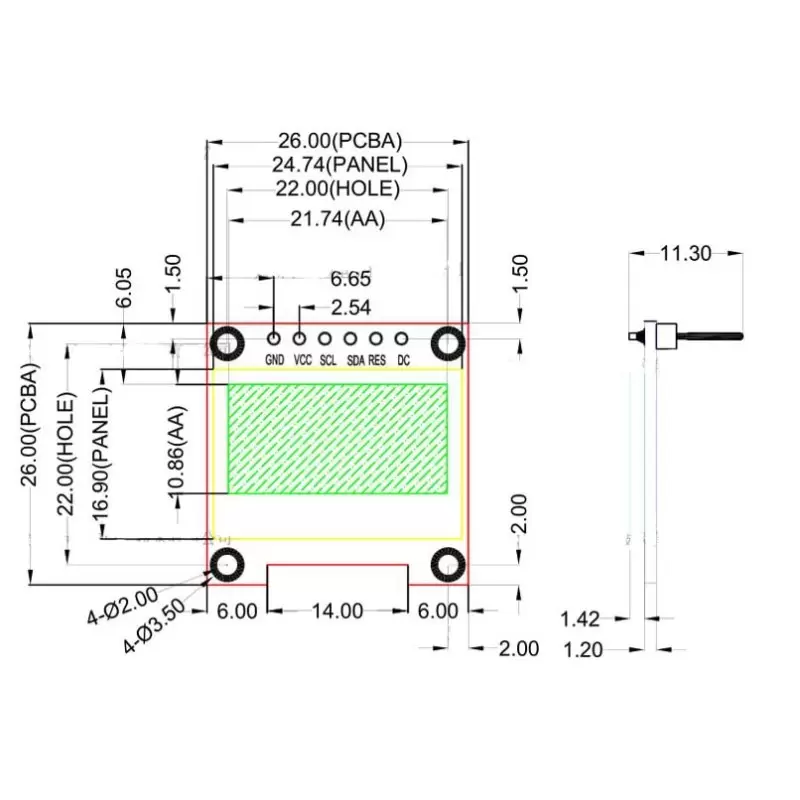 OLED 0.96 inch Yellow&Blue IIC SPI با درایور ssd1306- کویرالکترونیک