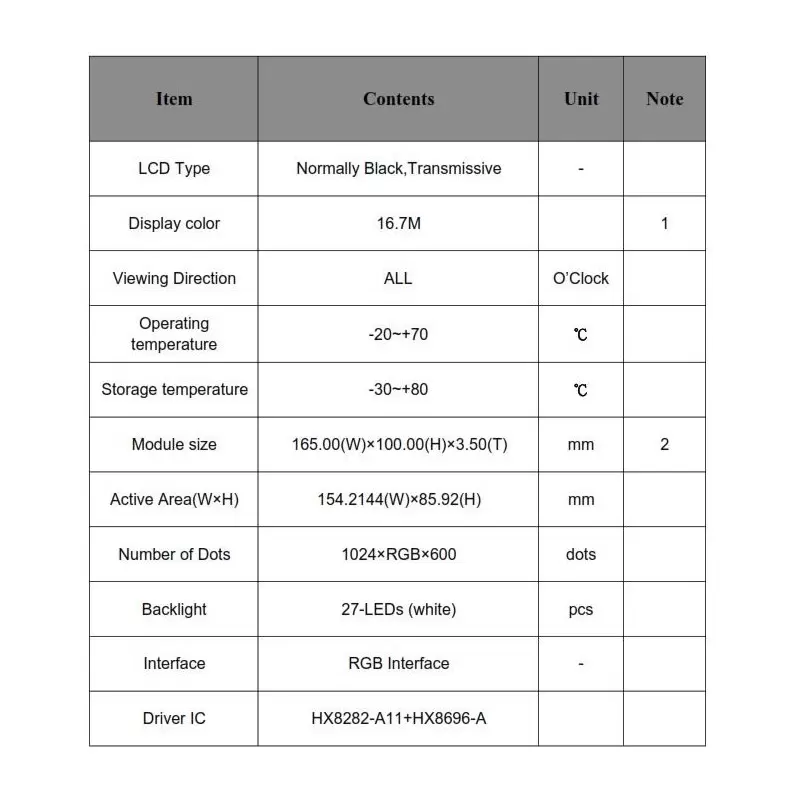 السیدی 7.0 اینچ GN070JGI65-07378L 1024x600-RGB   (بدون تاچ) tft lcd - گرید +A